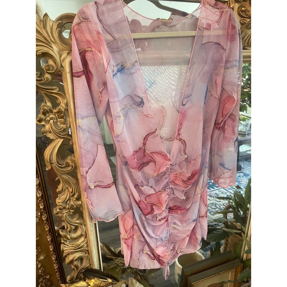 Mesh Marbeled Deep V Cover Up Sz M/L